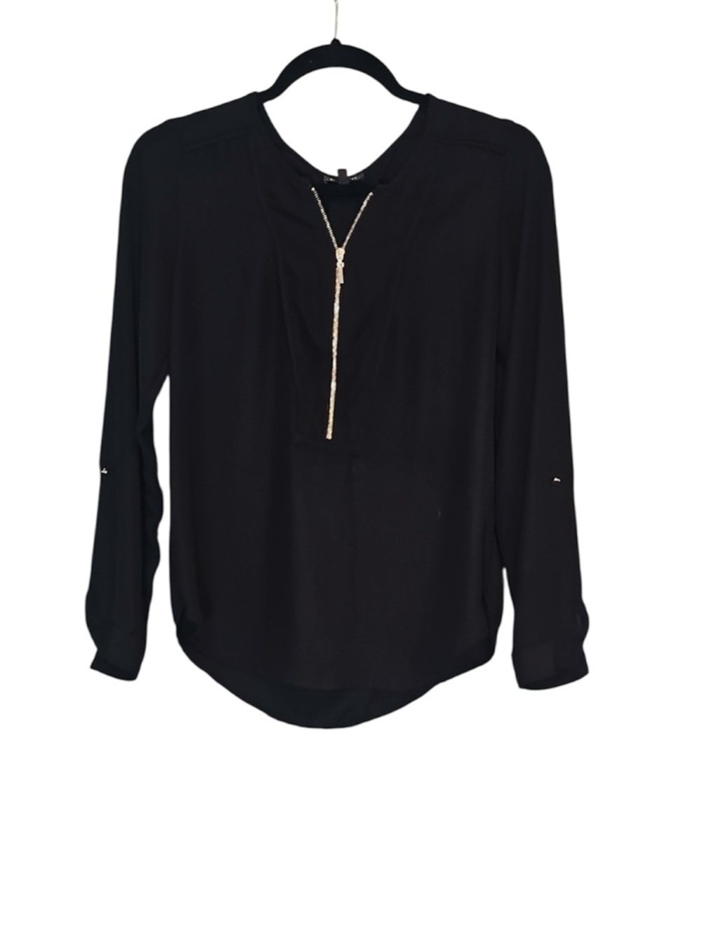 💚 Dynamite Long-Sleeve Zip-Front Blouse, Size XS